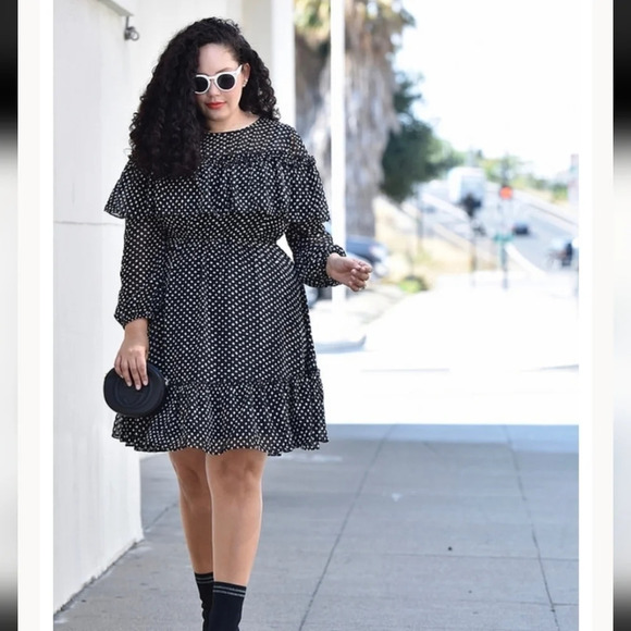 Lane Bryant Size 14 Polka Dot Black and White Knee Length Romantic - Picture 2 of 6